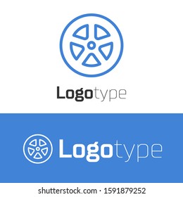 Blue line Car wheel icon isolated on white background. Logo design template element. Vector Illustration