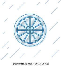 Blue line Car wheel icon isolated on white background.  Vector Illustration