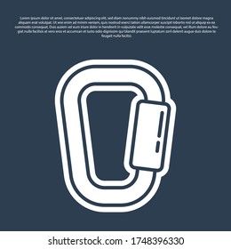 Blue line Carabiner icon isolated on blue background. Extreme sport. Sport equipment. Vector Illustration