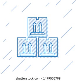 Blue line Cardboard box with traffic symbol icon isolated on white background. Box, package, parcel sign. Delivery, transportation and shipping.  Vector Illustration