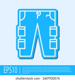 Blue line Cargo pants icon isolated on grey background.  Vector Illustration