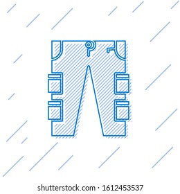 Blue line Cargo pants icon isolated on white background.  Vector Illustration