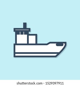 Blue line Cargo ship icon isolated on blue background.  Vector Illustration