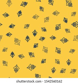 Blue line Cargo ship icon isolated seamless pattern on yellow background.  Vector Illustration