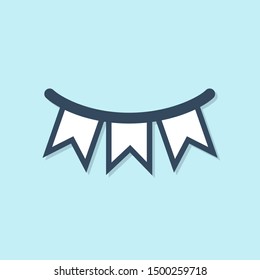 Blue line Carnival garland with flags icon isolated on blue background. Party pennants for birthday celebration, festival and fair decoration.  Vector Illustration