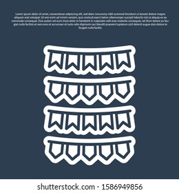 Blue line Carnival garland with flags icon isolated on blue background. Party pennants for birthday celebration, festival and fair decoration.  Vector Illustration