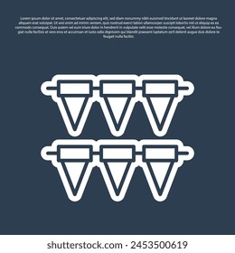 Blue line Carnival garland with flags icon isolated on blue background. Party pennants for birthday celebration, festival decoration.  Vector