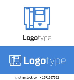 Blue line Cartridge for retro game console icon isolated on white background. TV Game cartridge. Logo design template element. Vector Illustration