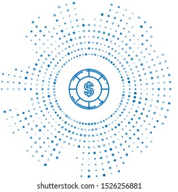 Blue line Casino chip with dollar symbol icon isolated on white background. Casino gambling. Abstract circle random dots. Vector Illustration