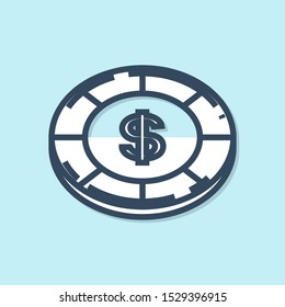 Blue line Casino chip with dollar symbol icon isolated on blue background. Casino gambling.  Vector Illustration