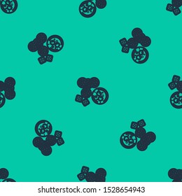 Blue line Casino chips, game dice and glass of whiskey with ice cubes icon isolated seamless pattern on green background. Casino poker.  Vector Illustration