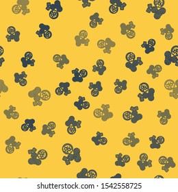 Blue line Casino chips, game dice and glass of whiskey with ice cubes icon isolated seamless pattern on yellow background. Casino poker.  Vector Illustration