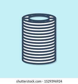 Blue line Casino chips icon isolated on blue background. Casino gambling.  Vector Illustration