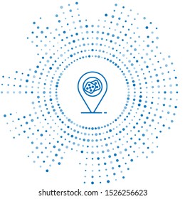 Blue line Casino location icon isolated on white background. Game dice icon. Abstract circle random dots. Vector Illustration