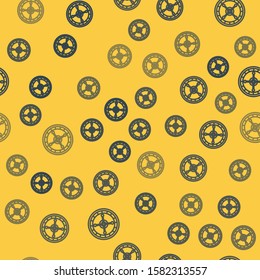 Blue line Casino roulette wheel icon isolated seamless pattern on yellow background.  Vector Illustration