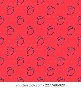 Blue line Casino slot machine with lemon symbol icon isolated seamless pattern on red background. Gambling games.  Vector