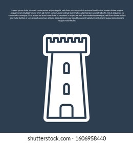 Blue line Castle tower icon isolated on blue background. Fortress sign.  Vector Illustration