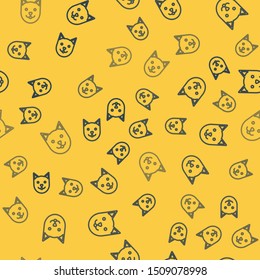 Blue line Cat icon isolated seamless pattern on yellow background.  Vector Illustration