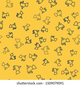 Blue line Cat icon isolated seamless pattern on yellow background.  Vector Illustration