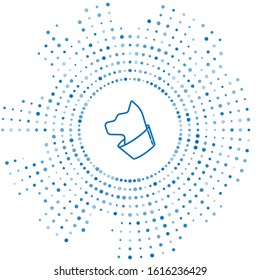 Blue line Cat icon isolated on white background. Abstract circle random dots. Vector Illustration