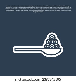 Blue line Caviar on a spoon icon isolated on blue background.  Vector
