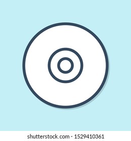 Blue line CD or DVD disk icon isolated on blue background. Compact disc sign.  Vector Illustration