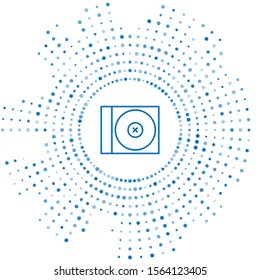 Blue line CD or DVD disk icon isolated on white background. Compact disc sign. Abstract circle random dots. Vector Illustration