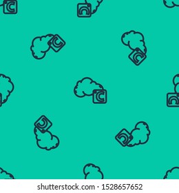 Blue line Celsius and cloud icon isolated seamless pattern on green background.  Vector Illustration