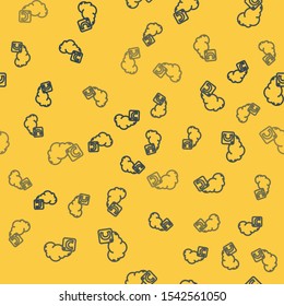 Blue line Celsius and cloud icon isolated seamless pattern on yellow background.  Vector Illustration