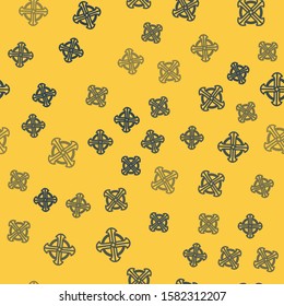 Blue line Celtic cross icon isolated seamless pattern on yellow background. Happy Saint Patricks day.  Vector Illustration