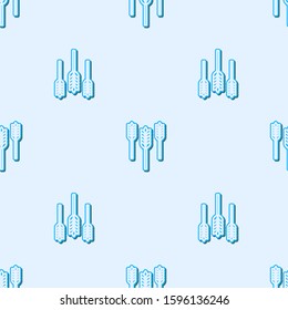 Blue line Cereals set with rice, wheat, corn, oats, rye, barley icon isolated seamless pattern on grey background. Ears of wheat bread symbols.  Vector Illustration