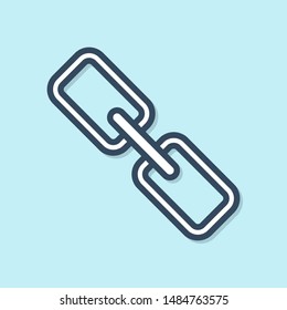 Blue line Chain link icon isolated on blue background. Link single. Hyperlink chain symbol.  Vector Illustration