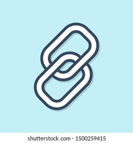 Blue line Chain link icon isolated on blue background. Link single. Hyperlink chain symbol.  Vector Illustration