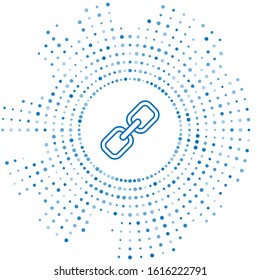 Blue line Chain link icon isolated on white background. Link single. Hyperlink chain symbol. Abstract circle random dots. Vector Illustration