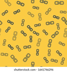 Blue line Chain link icon isolated seamless pattern on yellow background. Link single. Hyperlink chain symbol.  Vector Illustration
