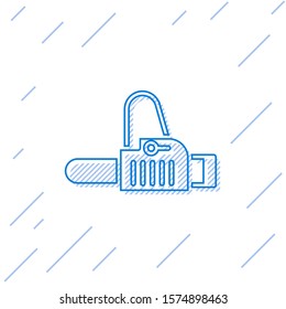 Blue line Chainsaw icon isolated on white background.  Vector Illustration