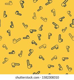 Blue line Chainsaw icon isolated seamless pattern on yellow background.  Vector Illustration