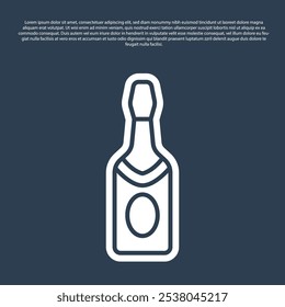 Blue line Champagne bottle icon isolated on blue background.  Vector