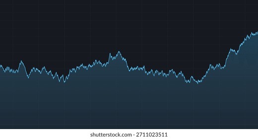 Blue line chart on dark grid background showing volatile yet overall upward trend ideal for visualizing dynamic growth, market recovery or fluctuating performance in finance, crypto, analytics