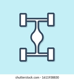 Blue line Chassis car icon isolated on blue background.  Vector Illustration