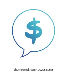 blue line chat bubble with dollar symbol money inside