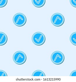Blue line Check mark in circle icon isolated seamless pattern on grey background. Choice button sign. Checkmark symbol.  Vector Illustration
