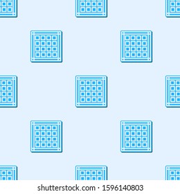 Blue line Checkered napkin icon isolated seamless pattern on grey background.  Vector Illustration