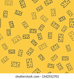 Blue line Cheese icon isolated seamless pattern on yellow background.  Vector Illustration