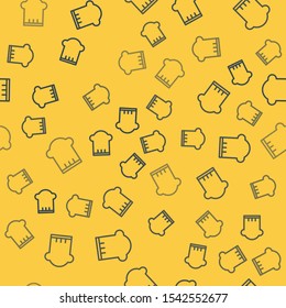 Blue line Chef hat icon isolated seamless pattern on yellow background. Cooking symbol. Cooks hat.  Vector Illustration