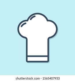 Blue line Chef hat icon isolated on blue background. Cooking symbol. Cooks hat.  Vector Illustration