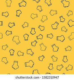 Blue line Chef hat icon isolated seamless pattern on yellow background. Cooking symbol. Cooks hat.  Vector Illustration