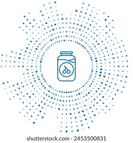 Blue line Cherry jam jar icon isolated on white background. Abstract circle random dots. Vector