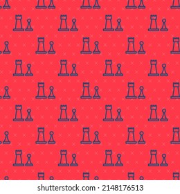 Blue line Chess icon isolated seamless pattern on red background. Business strategy. Game, management, finance.  Vector Illustration