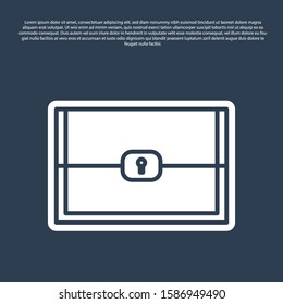 Blue line Chest for game icon isolated on blue background.  Vector Illustration